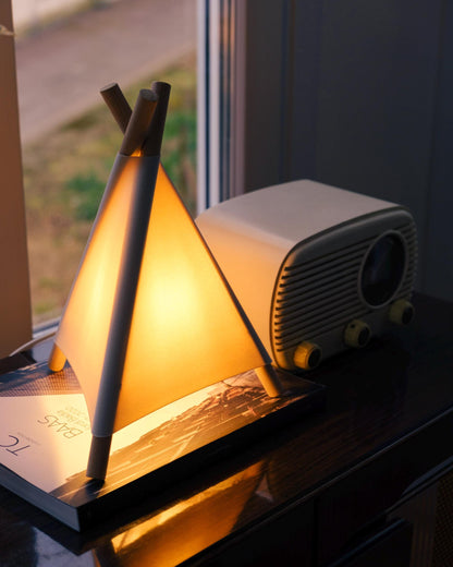 Dimmable Wooden Table Light with, Nordic Boho Ambient Lamp, Minimalist Home Decor, Cozy Warm Night Light - Tipi Lamp